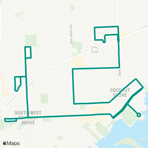 Miami Trolley City of Miami - Coconut Grove Route map