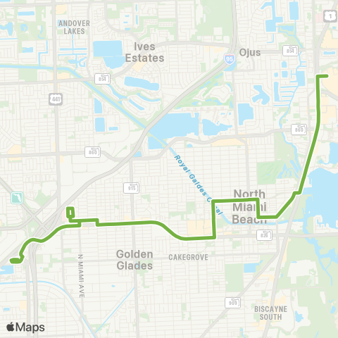 Miami Trolley City of North Miami Beach E Route map