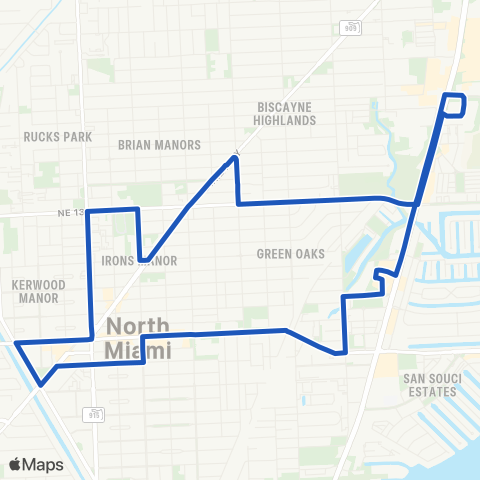 Miami Trolley City of North Miami Blue map