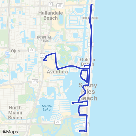 Miami Trolley City of Sunny Isles Beach Blue Rt map