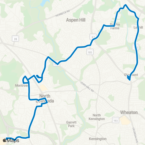 Ride On Montgomery Mall-Glenmont map