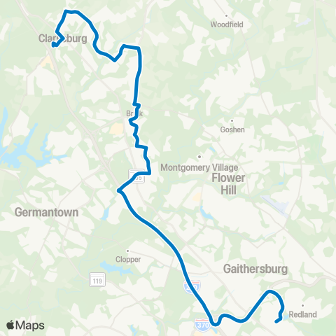 Ride On Shady Grove-Clarksburg map