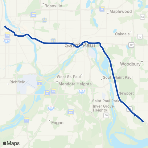 Metro Transit Express-Cottage Grove-St Paul-Mpls map