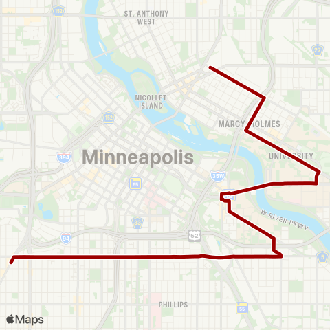 Metro Transit Franklin Av-Riverside Av-U of M-8th St SE map