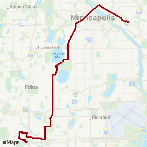 Metro Transit U of M-Hennepin-Xerxes-France-Southdale map