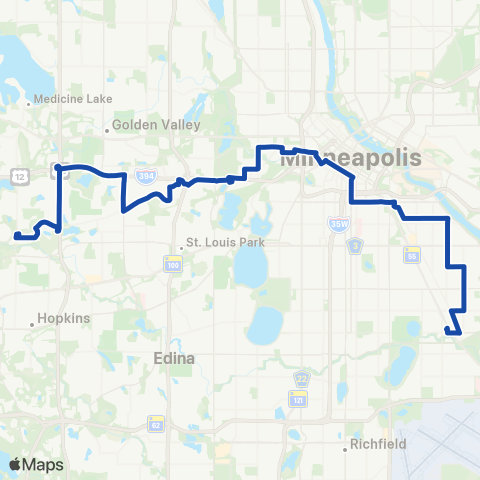 Metro Transit Glenwood-Wayzata Blvd-Cedar Lk Rd-36av S-46 St Sta map