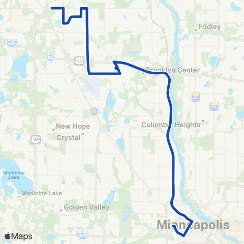 Metro Transit Express-Zane Av-63rd Av-65th Av P&R-Mpls map