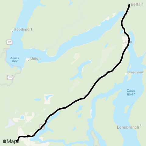 Mason Transit Authority Shelton to Belfair via Hwy 3 map