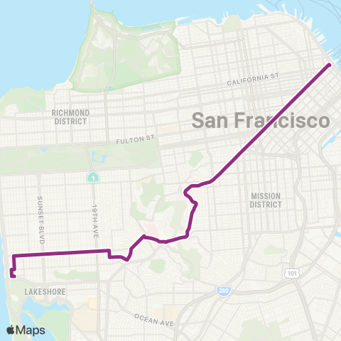 Muni Taraval Substitution Bus map