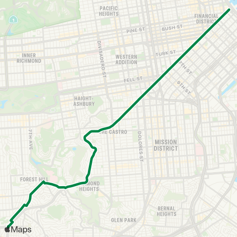 Muni KLM Substitution Bus map