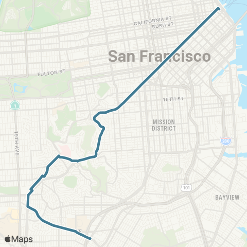 Muni Ingleside Substitution Bus map