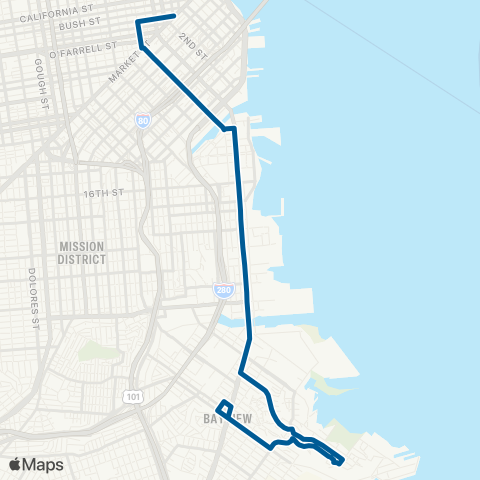 Muni Bayview Hunters Point Express map