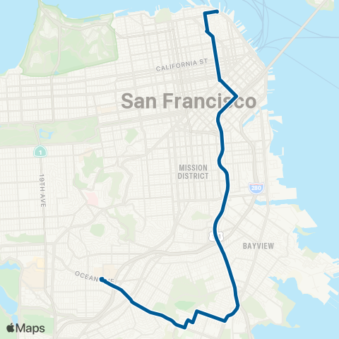 Muni Bayshore B Express map