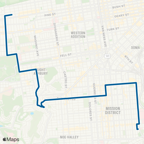 Muni Ashbury - 18th St map