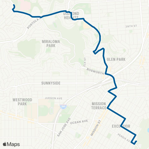 Muni Excelsior map