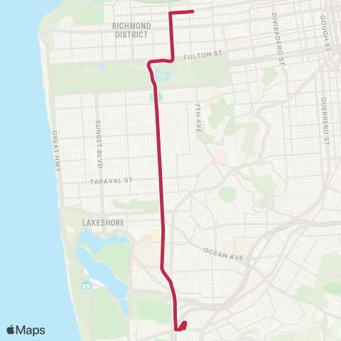 Muni 19th Avenue Rapid map