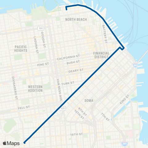 Muni Market & Wharves Substitution Bus map