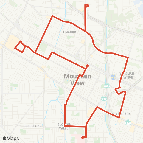 Mountain View Community Shuttle MVCS - Red Weekend map