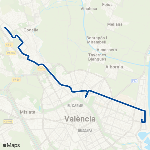 Metro Lloma Llarga / Mas del Rosari ↔ Dr. Lluch map