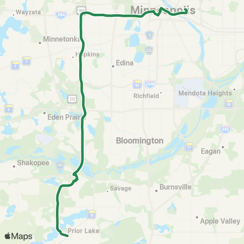 MVTA Prior Lake-Shakopee-Mpls-U of M map