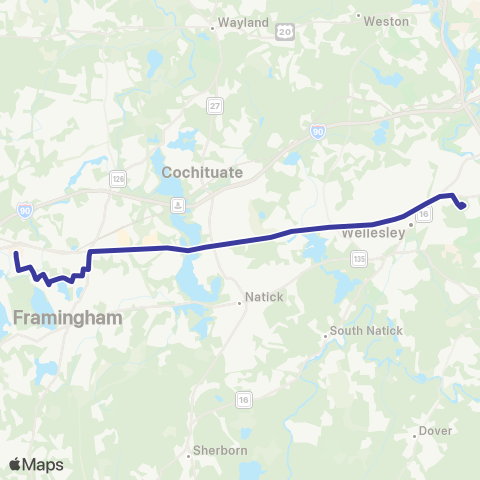 MetroWest RTA Mass Bay Campus to Campus Shuttle map