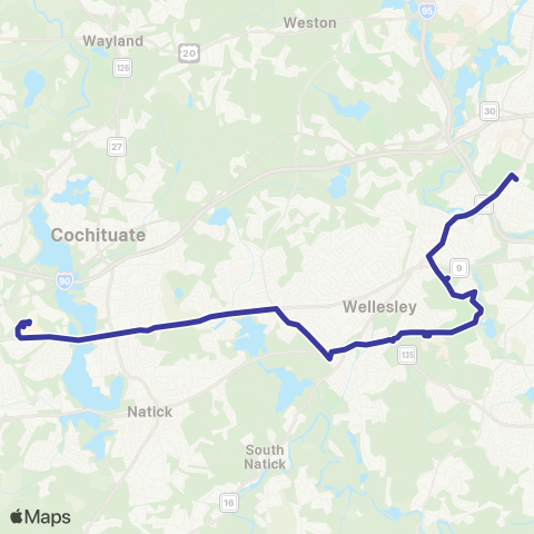 MetroWest RTA Route 1 map