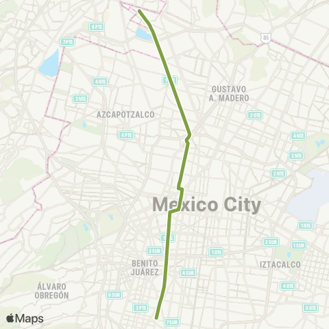 Metrobús Tenayuca - Pueblo Station. Cruz Atoyac map