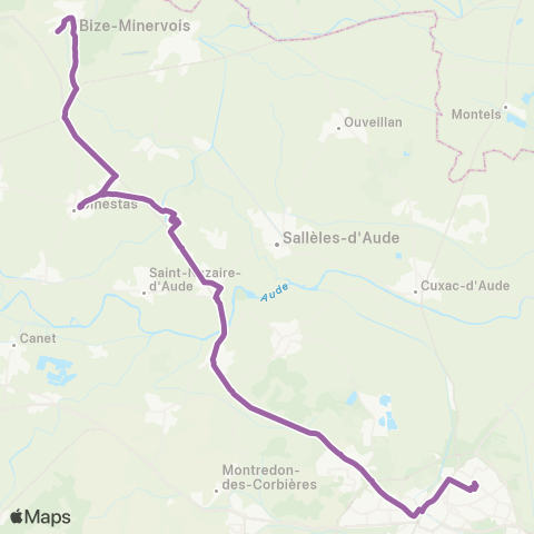 Citibus TAD Bize-Minervois > Ginestas > Le Somail > St-Marcel-s/-Aude > Narbonne map