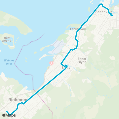 eBus Richmond - Nelson via Rocks Road map