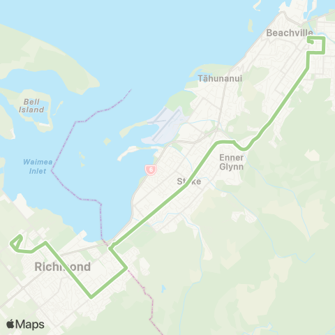 eBus Richmond - Nelson via Waimea Road map