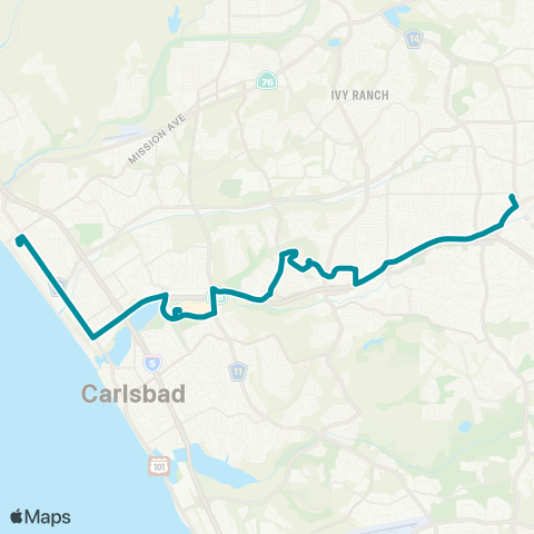 NCTD Oceanside - Vista via Vista Way map