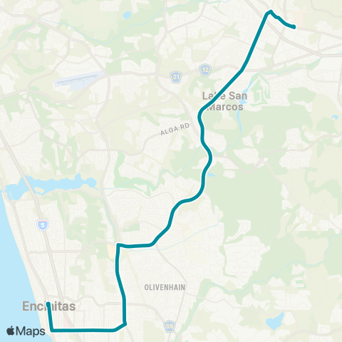 NCTD Encinitas - Palomar College map