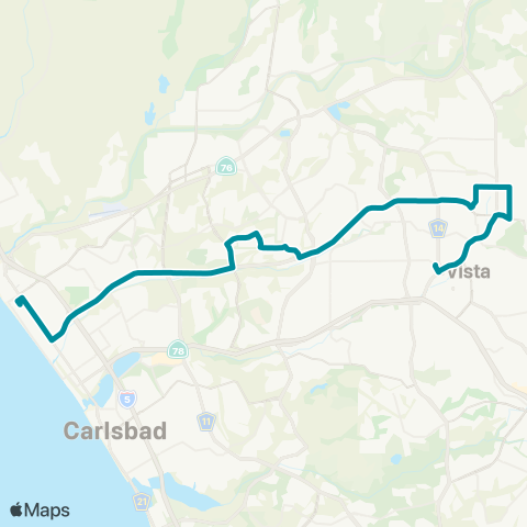 NCTD Oceanside TC - Vista TC via Oceanside Blvd map