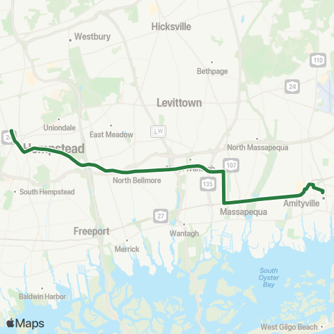 NICE Bus Hemp--Amityville via Wash map