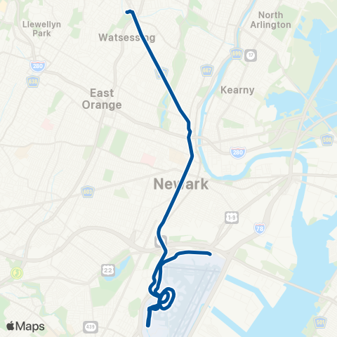 NJ Transit go28 Newark Airport - Newark - Bloomfield map