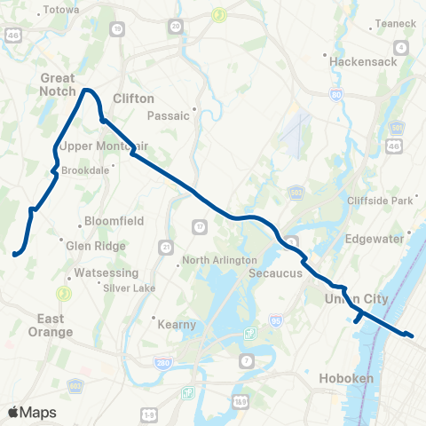 NJ Transit West Orange - Montclair - New York map