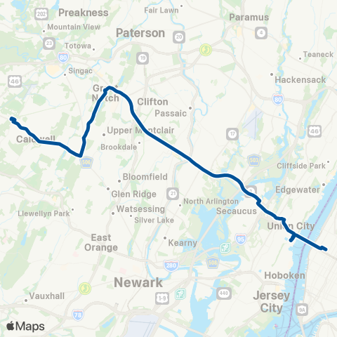 NJ Transit West Caldwell - Cedar Grove - New York map