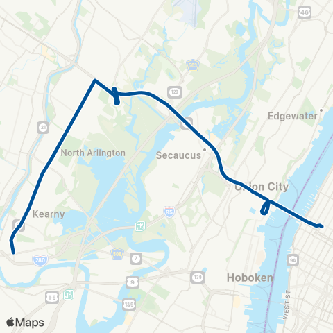 NJ Transit North Newark - Harrison - New York map