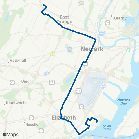 NJ Transit Elizabethport - Newark - Orange map