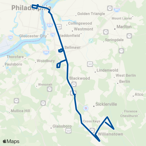 NJ Transit Sicklerville - Philadelphia map