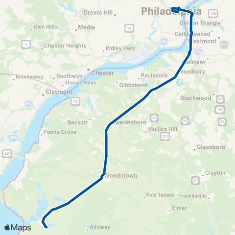 NJ Transit Salem - Philadelphia map