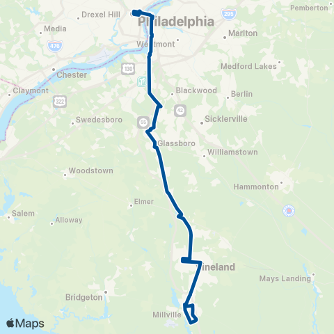 NJ Transit Millville - Philadelphia map