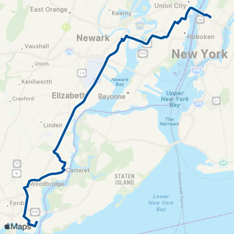 NJ Transit Perth Amboy - New York map