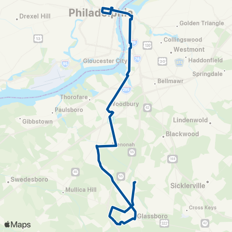 NJ Transit Sewell - Glassboro - Philadelphia map