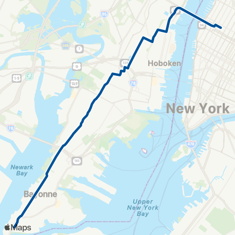 NJ Transit Bayonne - Jersey City - New York map