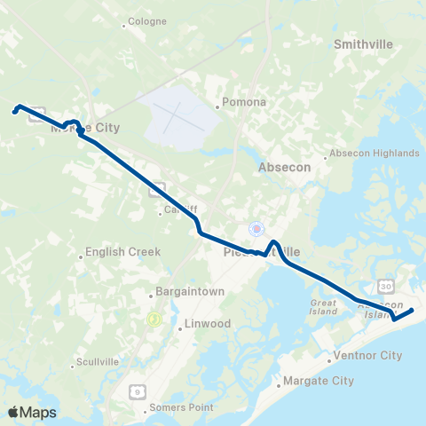 NJ Transit Atlantic City - Hamilton Mall - Atlantic / Cape C. C map