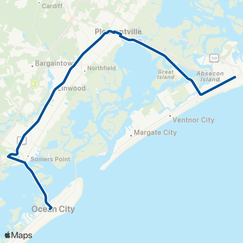 NJ Transit Atlantic City-Somers Point-Ocean City via New Rd map