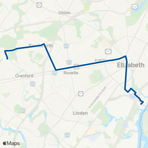 NJ Transit Elizabeth - Kenilworth map