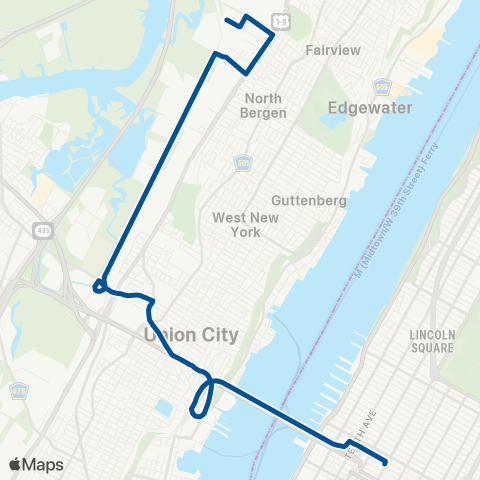 NJ Transit North Bergen - New York map