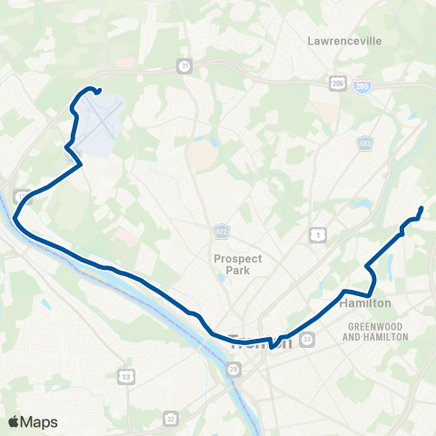 NJ Transit Hamilton - Ewing map